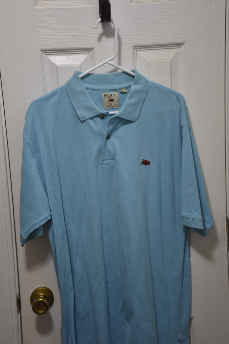 Perlis Crawfish Polo Shirt Light Blue Cotton Size L LSC189